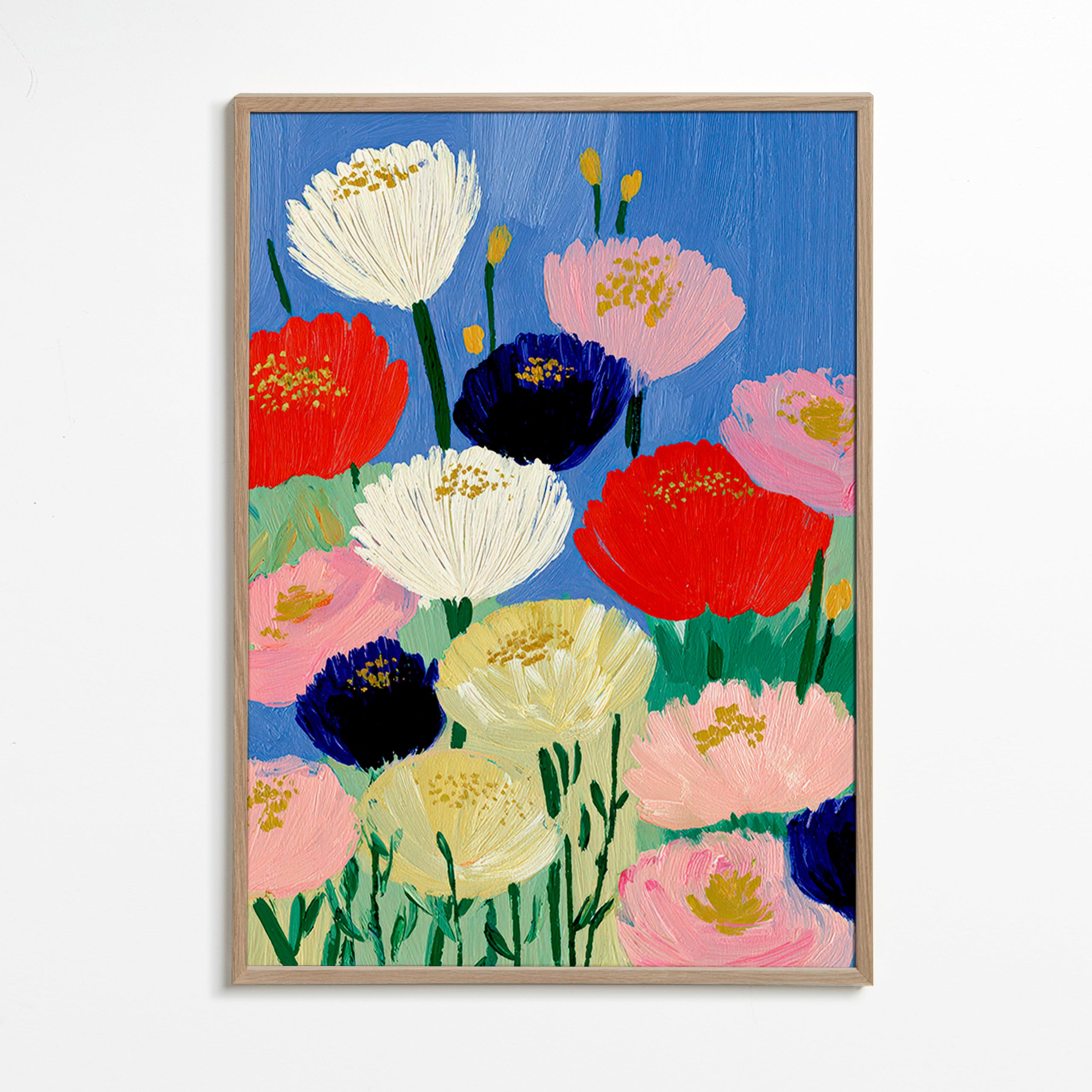 Lámina botánica con amapolas a brochazos – Oak Frame