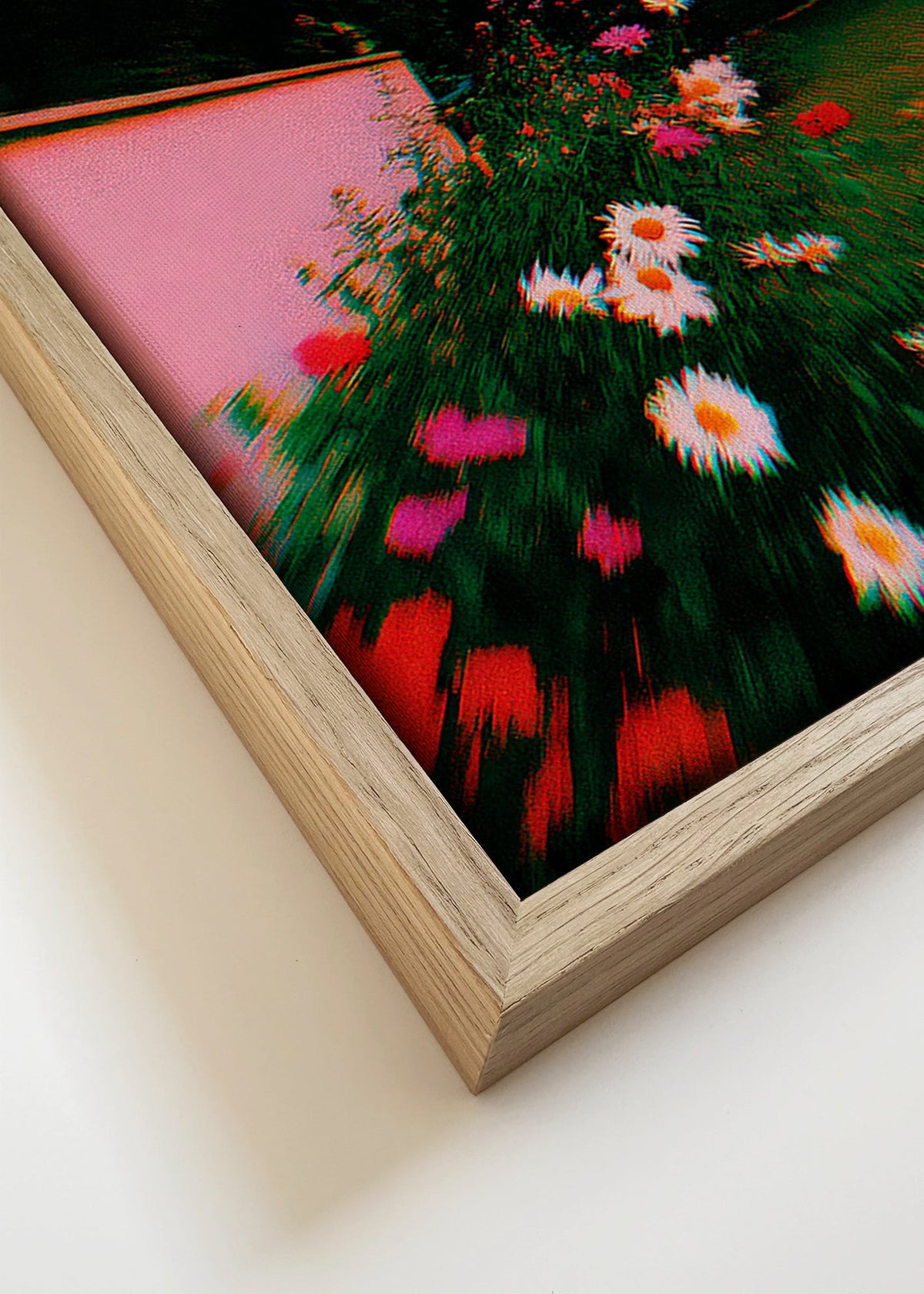 Lámina botánica con jardín borroso y margaritas – Canvas detail