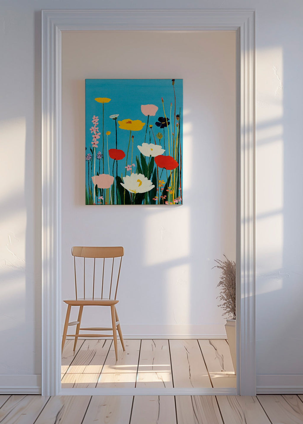 Lámina botánica con flores silvestres sobre azul – Canvas