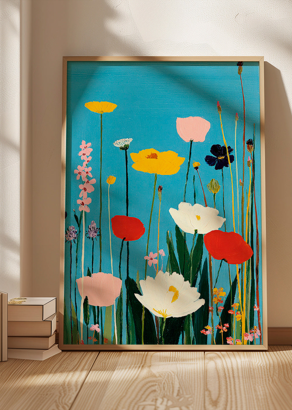 Lámina botánica con flores silvestres sobre azul – Product3