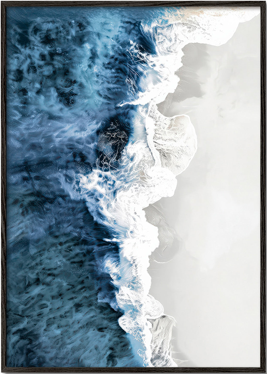 Cuadro de paisaje con oleaje aéreo y espuma gráfica – Black Frame