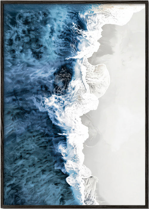 Cuadro de paisaje con oleaje aéreo y espuma gráfica – Black Frame