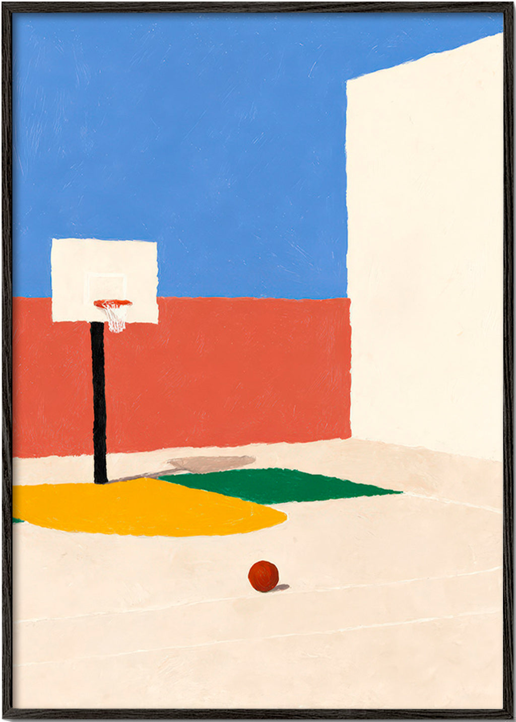 Cuadro deportivo: cancha minimalista con balón – Black Frame