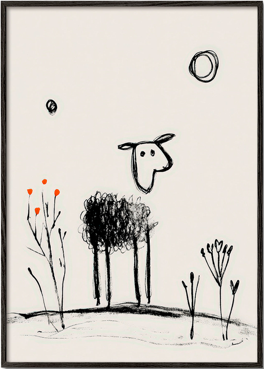 Cuadro oveja minimalista dibujo a mano – Black Frame