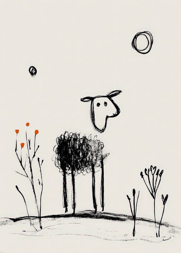 Cuadro oveja minimalista dibujo a mano