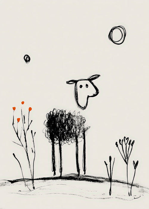 Cuadro oveja minimalista dibujo a mano