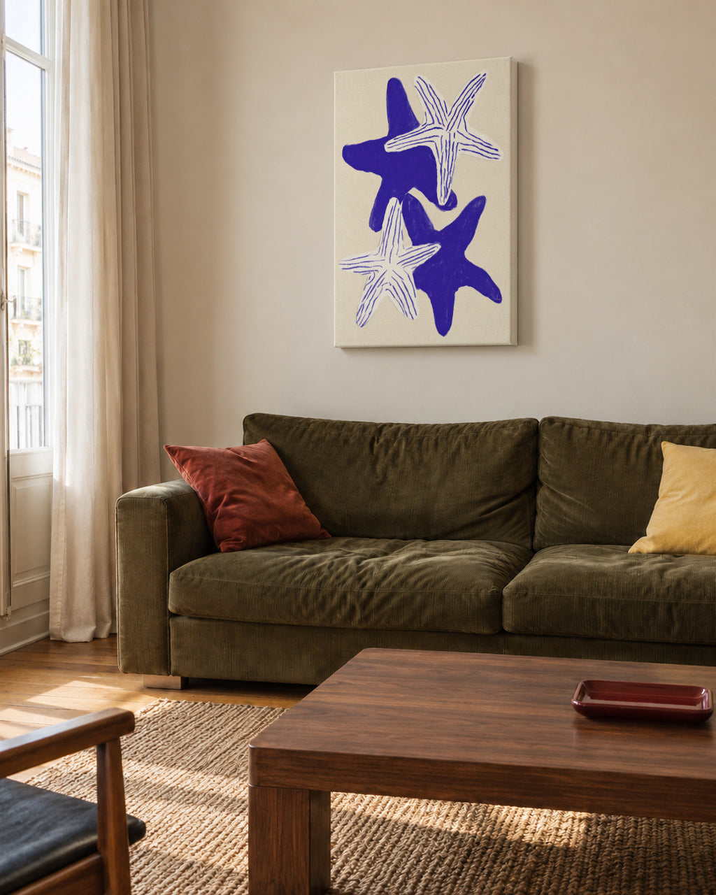 Indigo Starfish - Unframed canvas in an interior