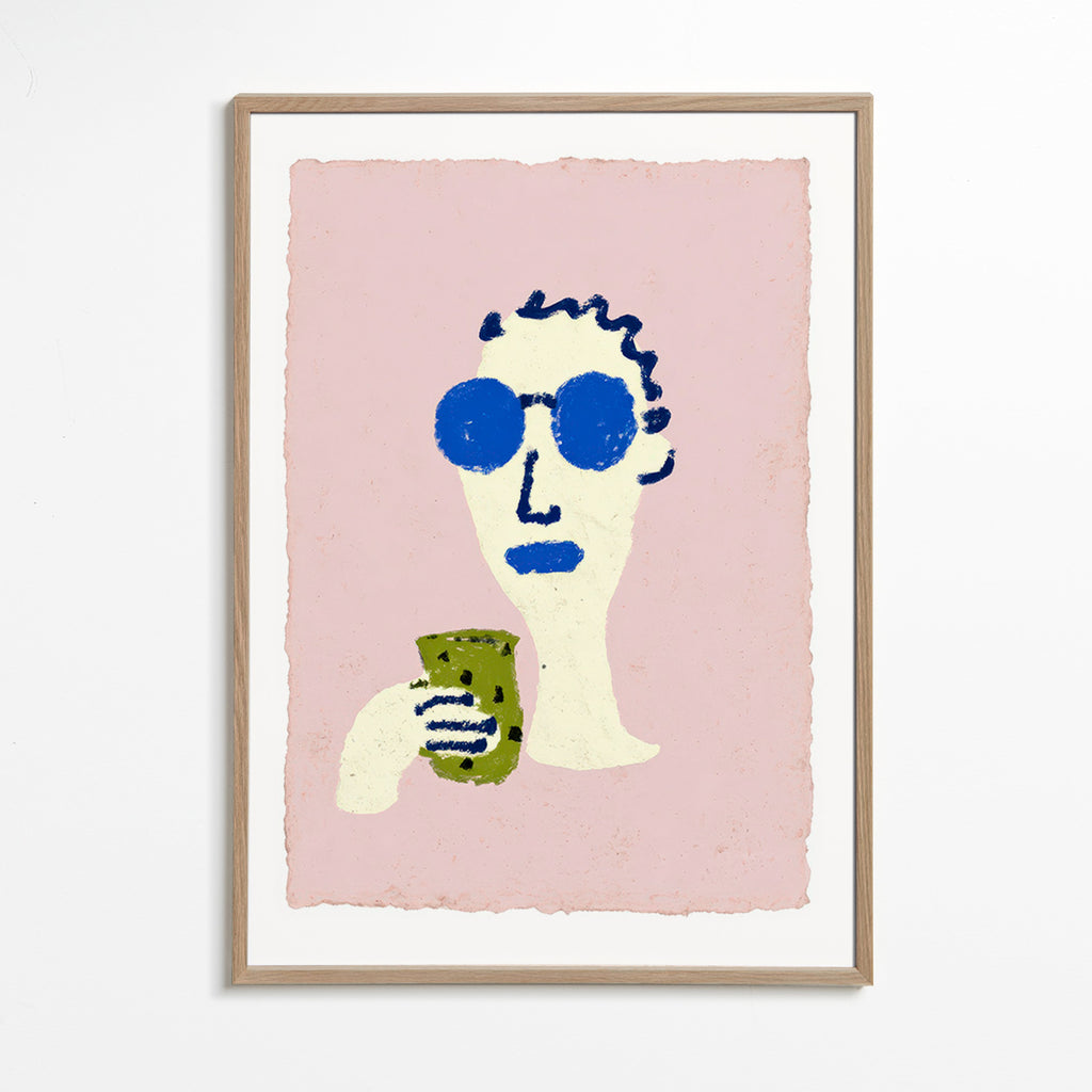 Ilustración de retrato con gafas azules – Oak Frame
