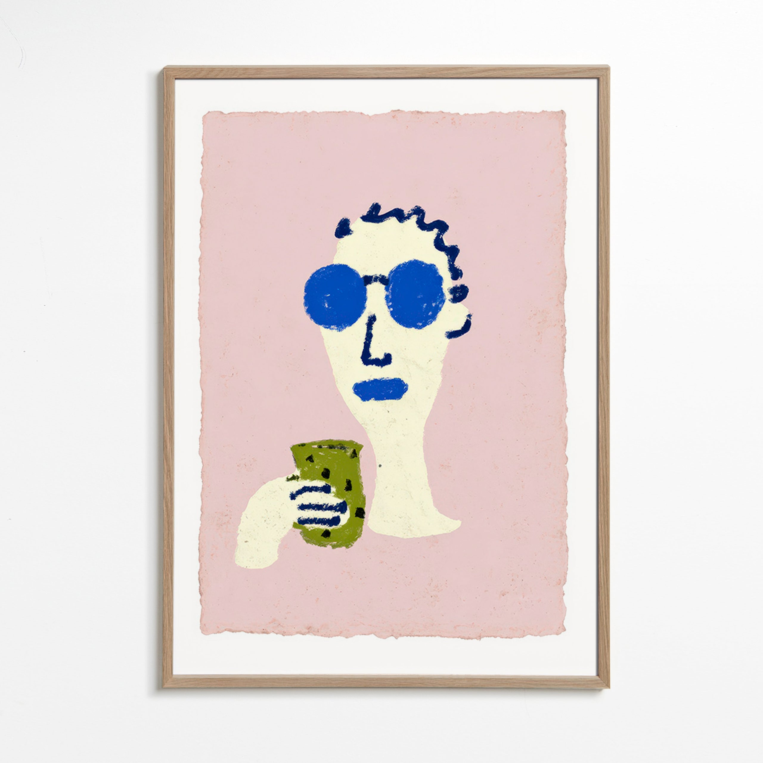 Ilustración de retrato con gafas azules – Oak Frame