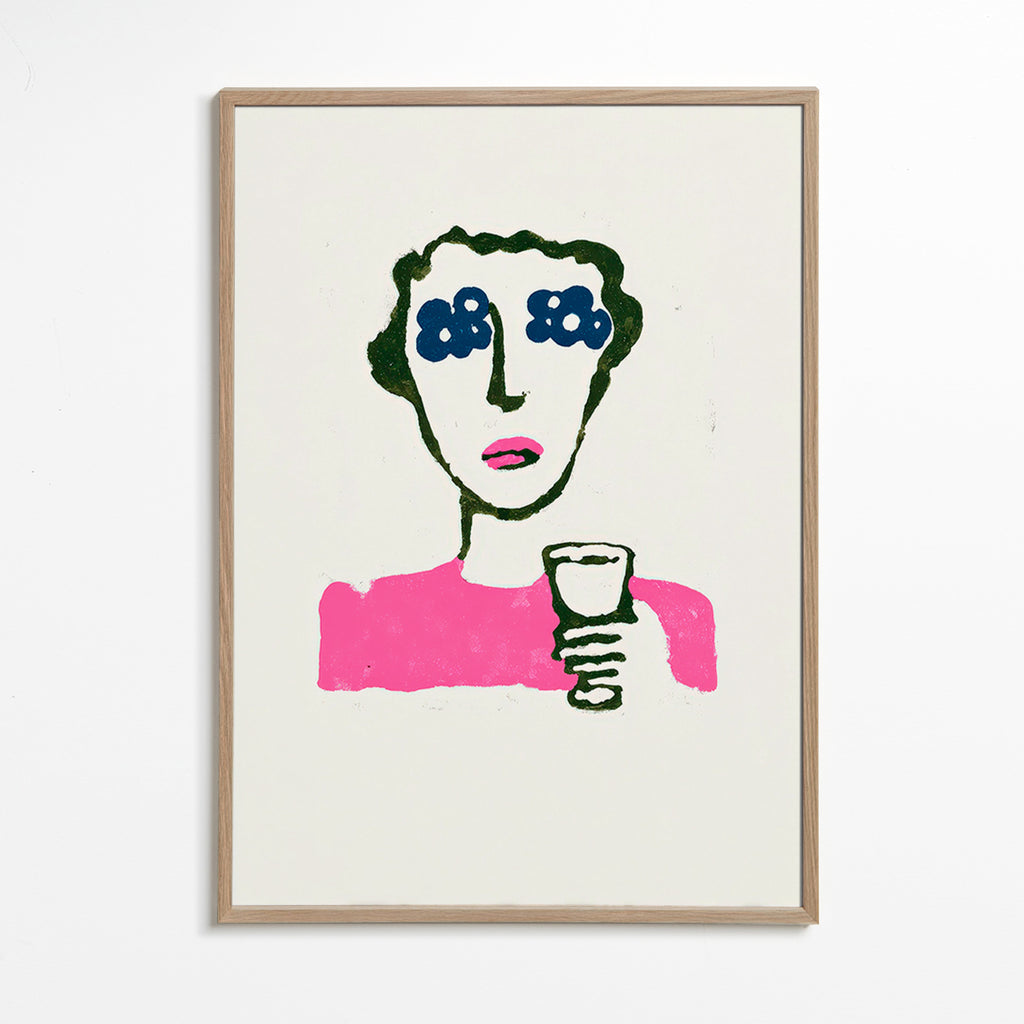 Ilustración floral con figura y vaso – Oak Frame