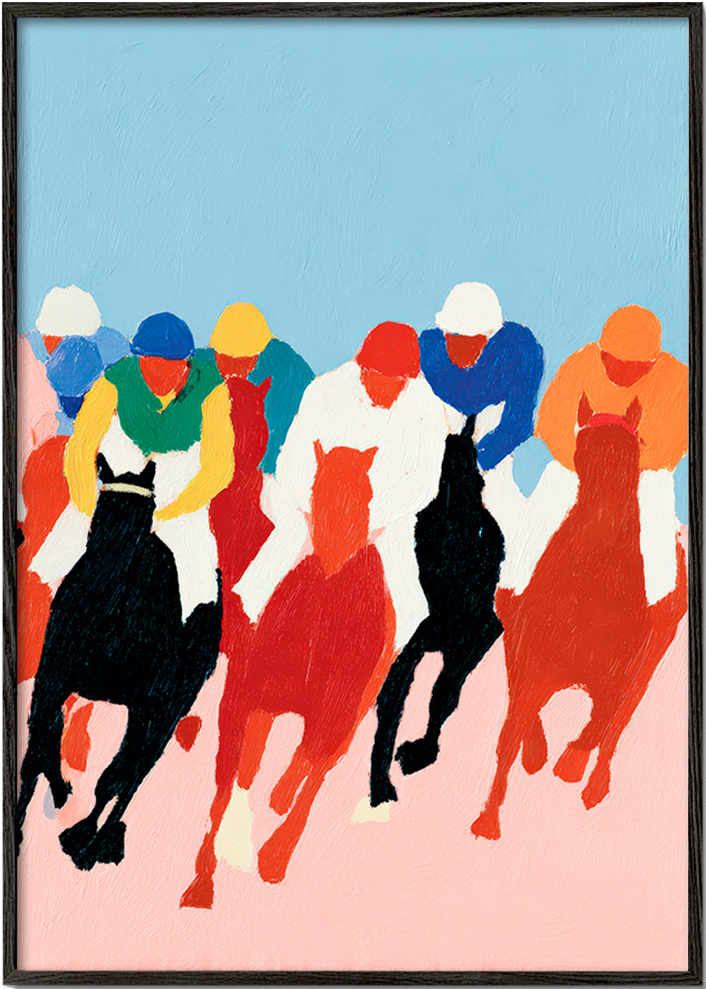Cuadro deportivo con carrera de caballos colorista – Black Frame