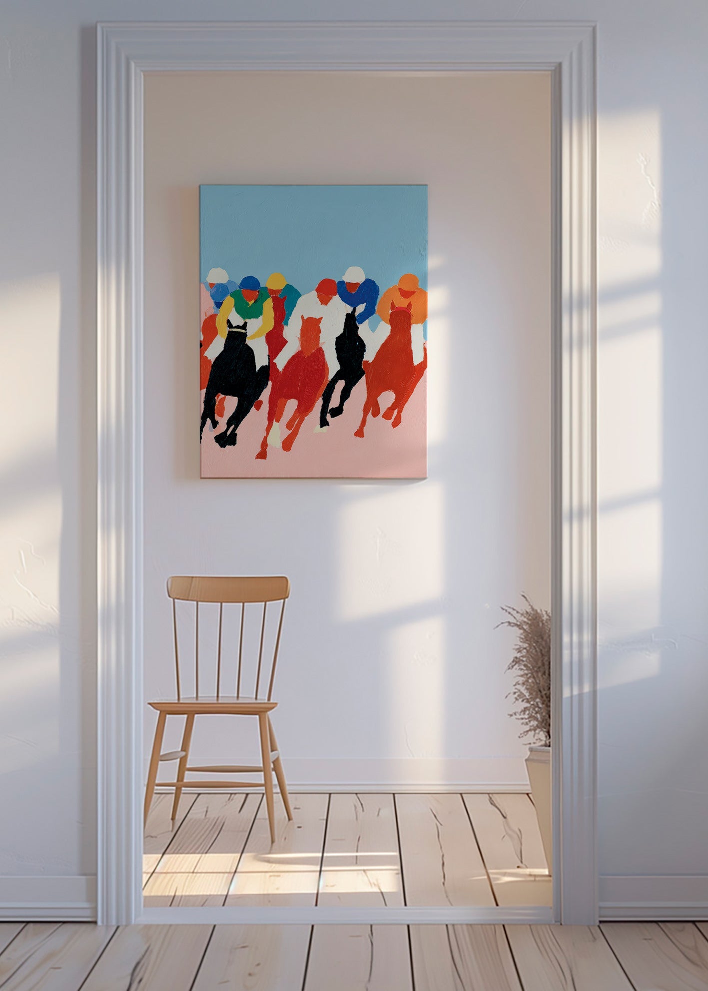 Cuadro deportivo con carrera de caballos colorista – Canvas