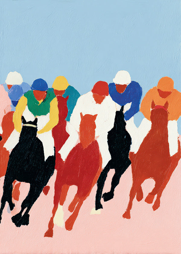 Cuadro deportivo con carrera de caballos colorista