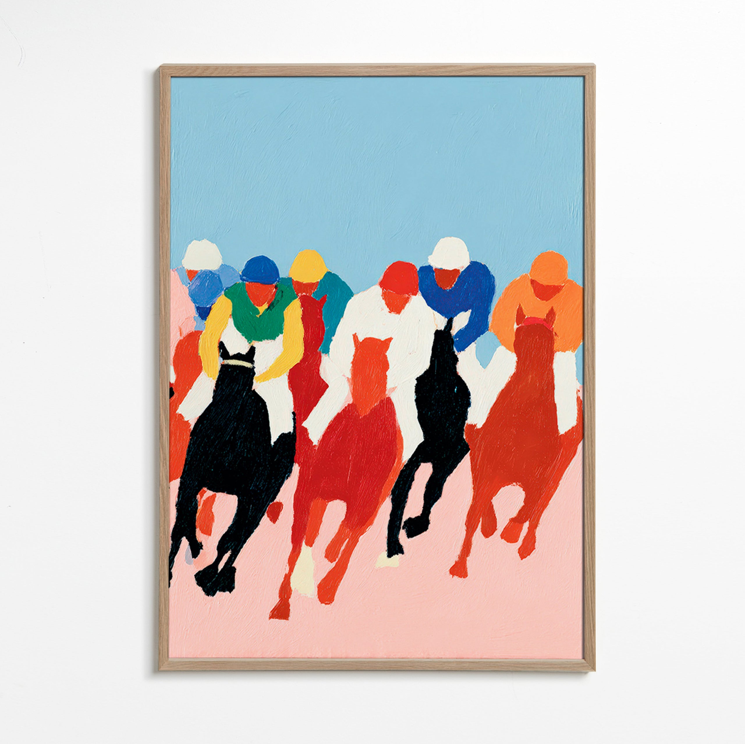 Cuadro deportivo con carrera de caballos colorista – Oak Frame