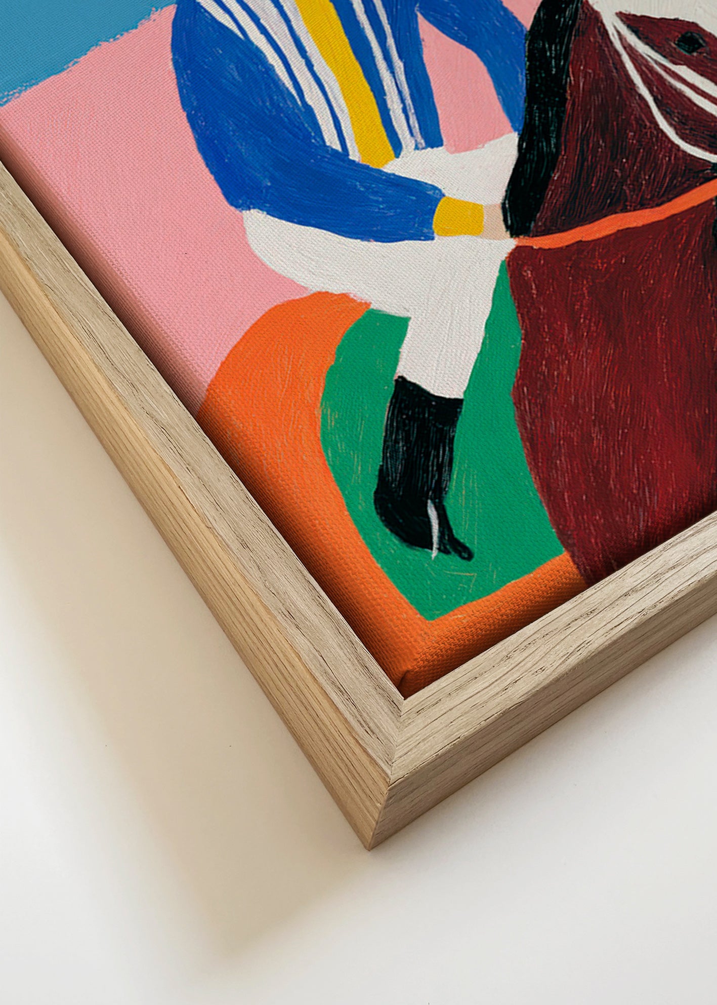 Cuadro deportivo con jockey y caballo en colores planos – Canvas detail
