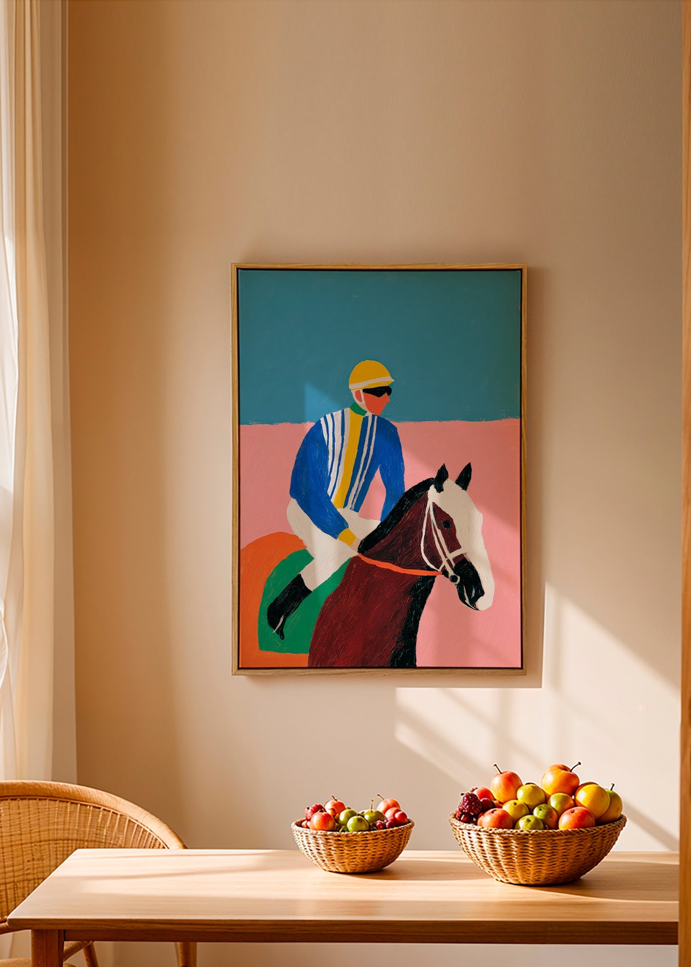 Cuadro deportivo con jockey y caballo en colores planos – Canvas2