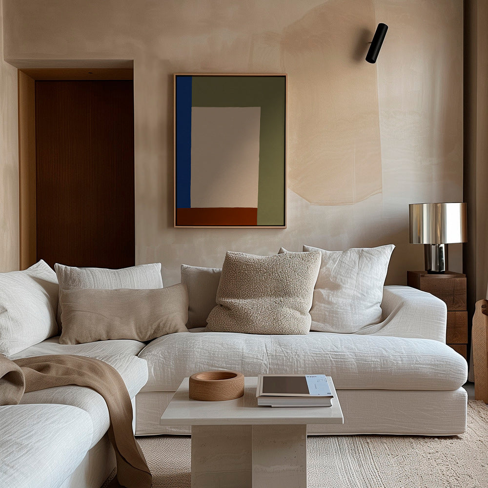 Cuadro geométrico con rectángulo central beige – Canvas1