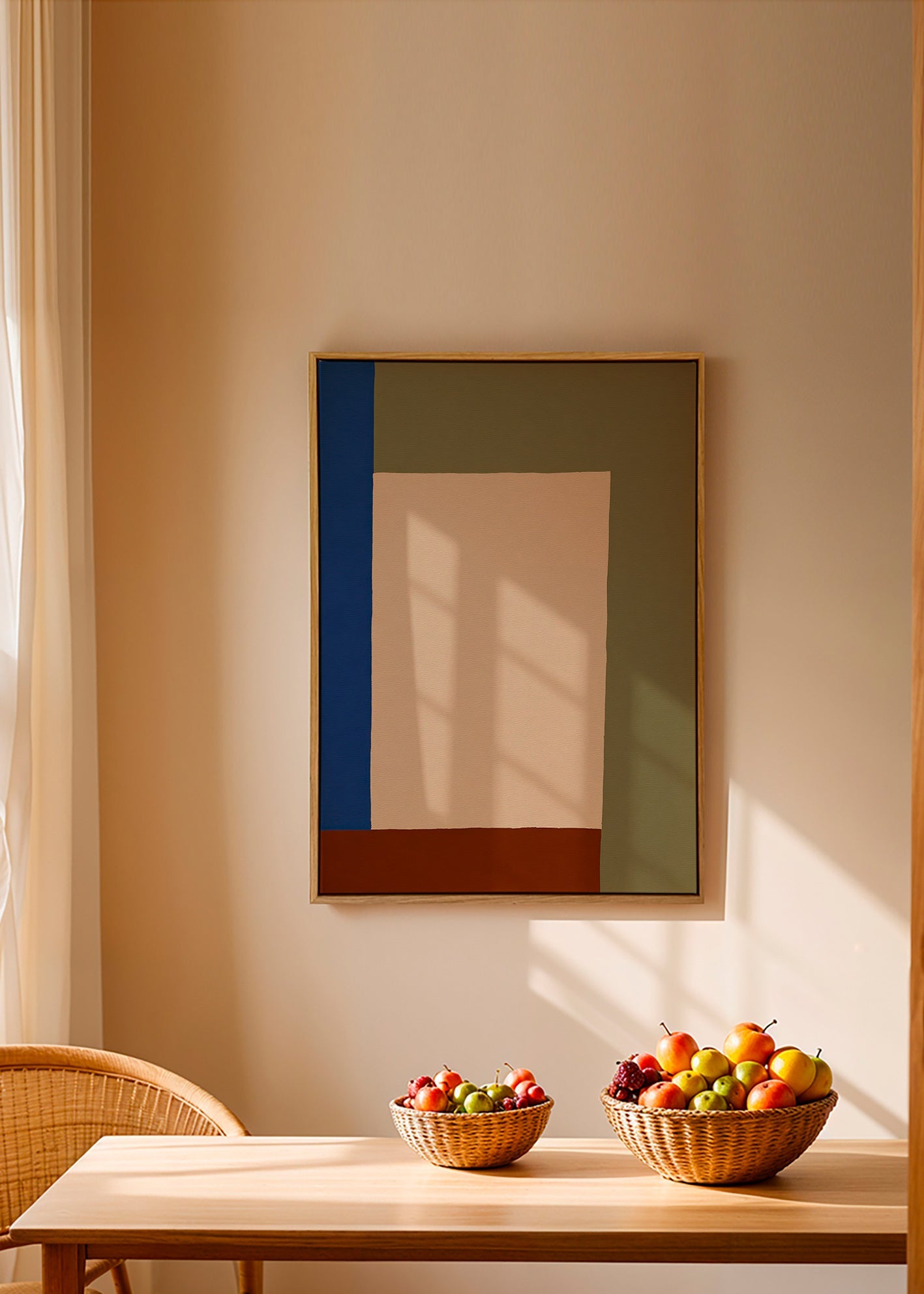 Cuadro geométrico con rectángulo central beige – Canvas2