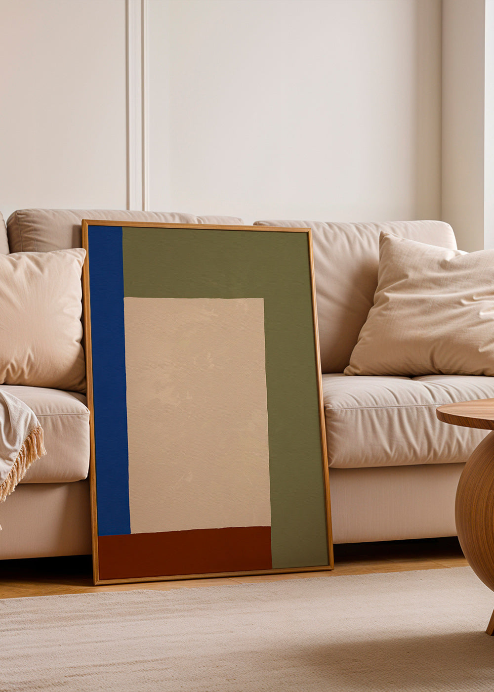Cuadro geométrico con rectángulo central beige – Product1