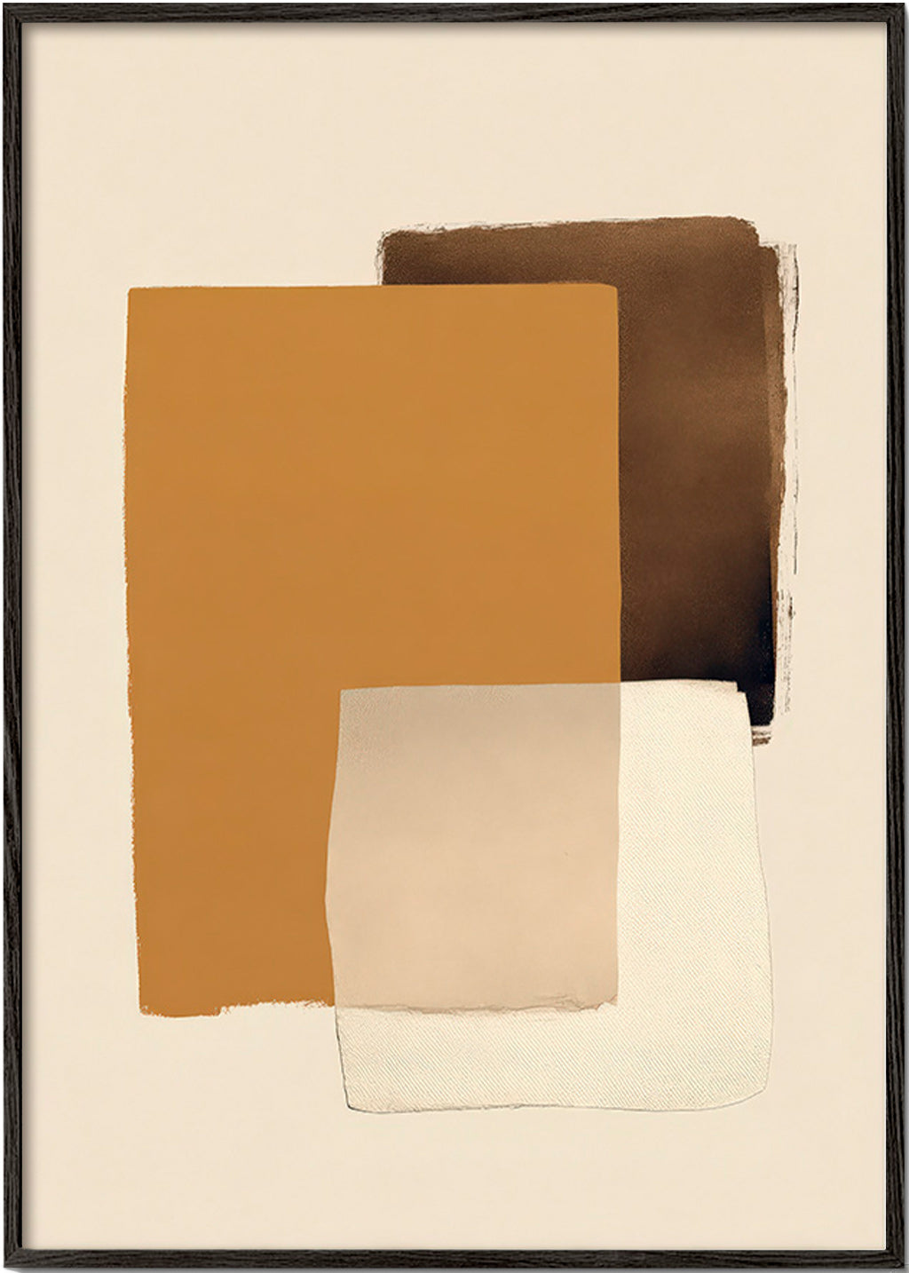 Cuadro abstracto en capas ocres – Black Frame