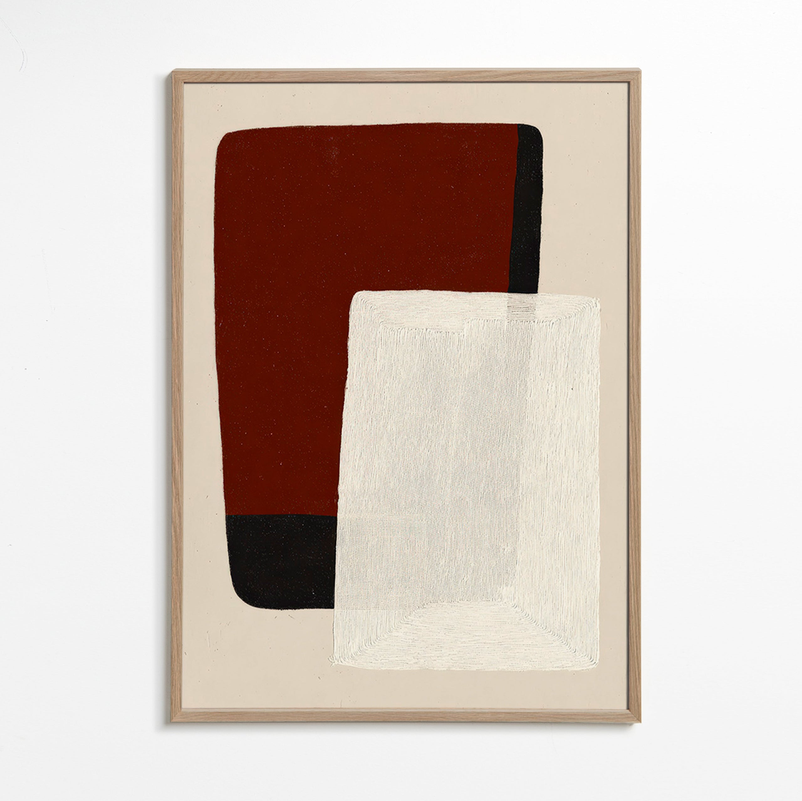 Cuadro abstracto de bloques tierra y blanco – Oak Frame