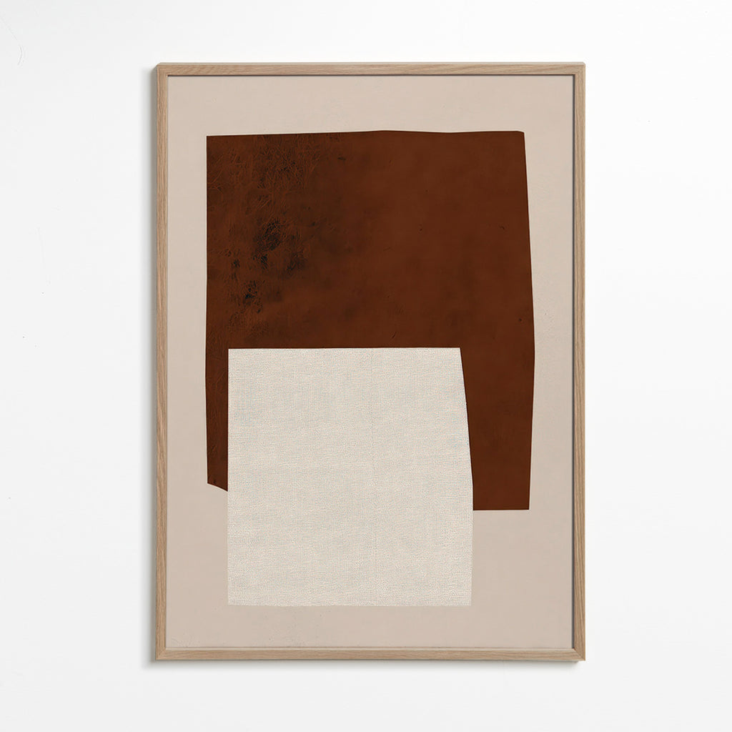 Cuadro minimalista con formas geométricas marrón y crema – Oak Frame