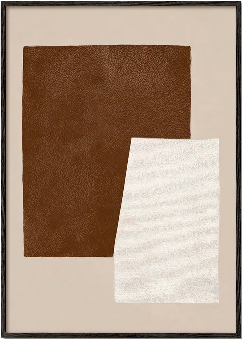 Cuadro abstracto con bloques texturizados marrón y crema – Black Frame