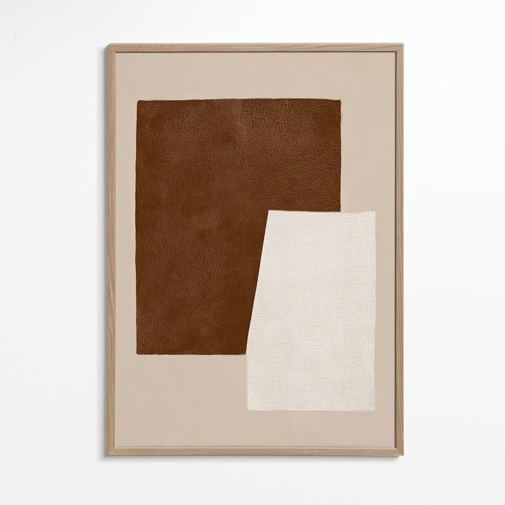 Cuadro abstracto con bloques texturizados marrón y crema – Oak Frame
