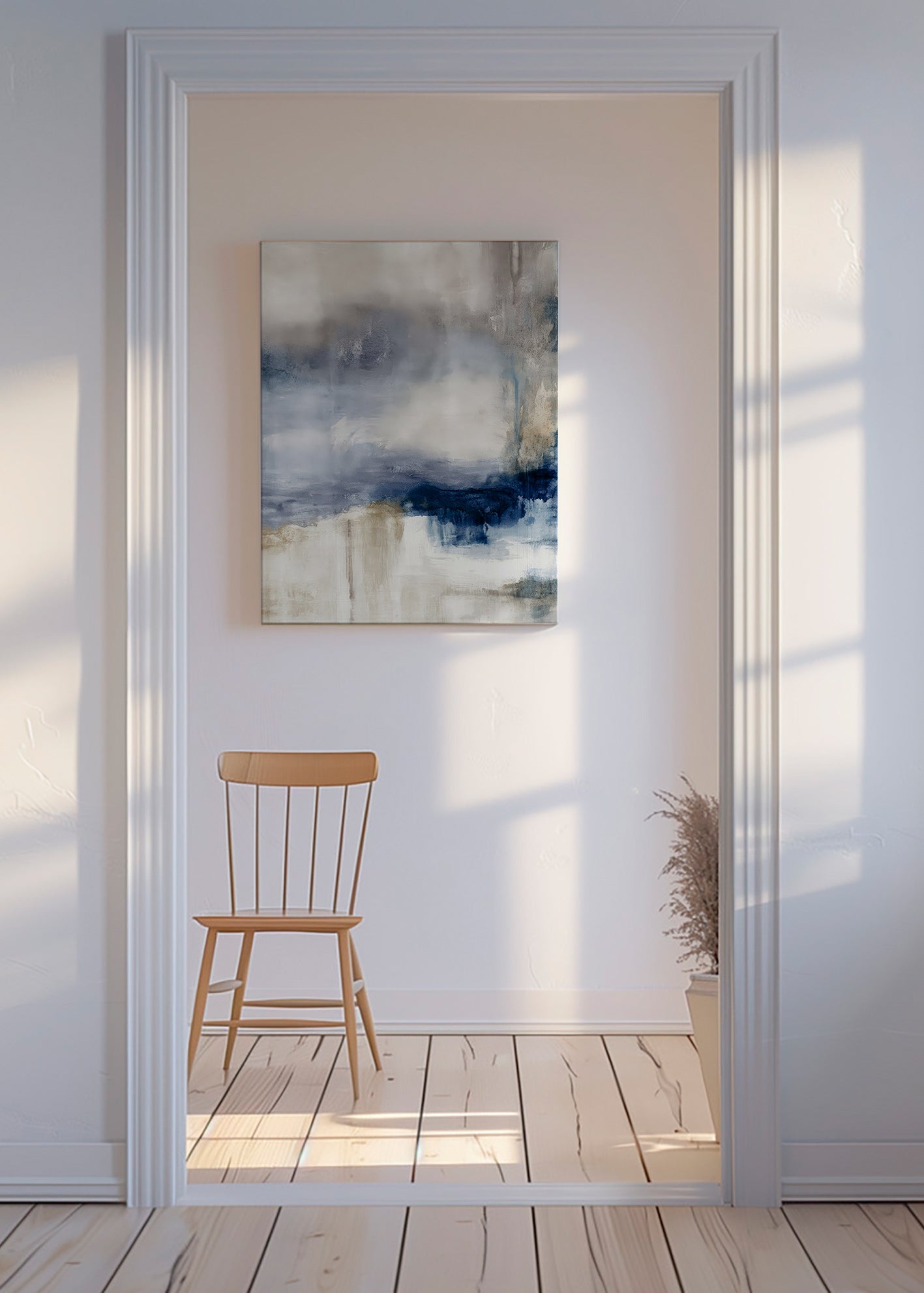 Cuadro abstracto azul y beige con textura etérea – Canvas