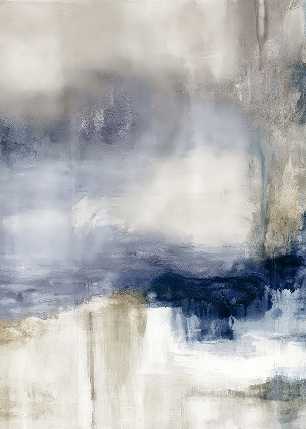 Cuadro abstracto azul y beige con textura etérea