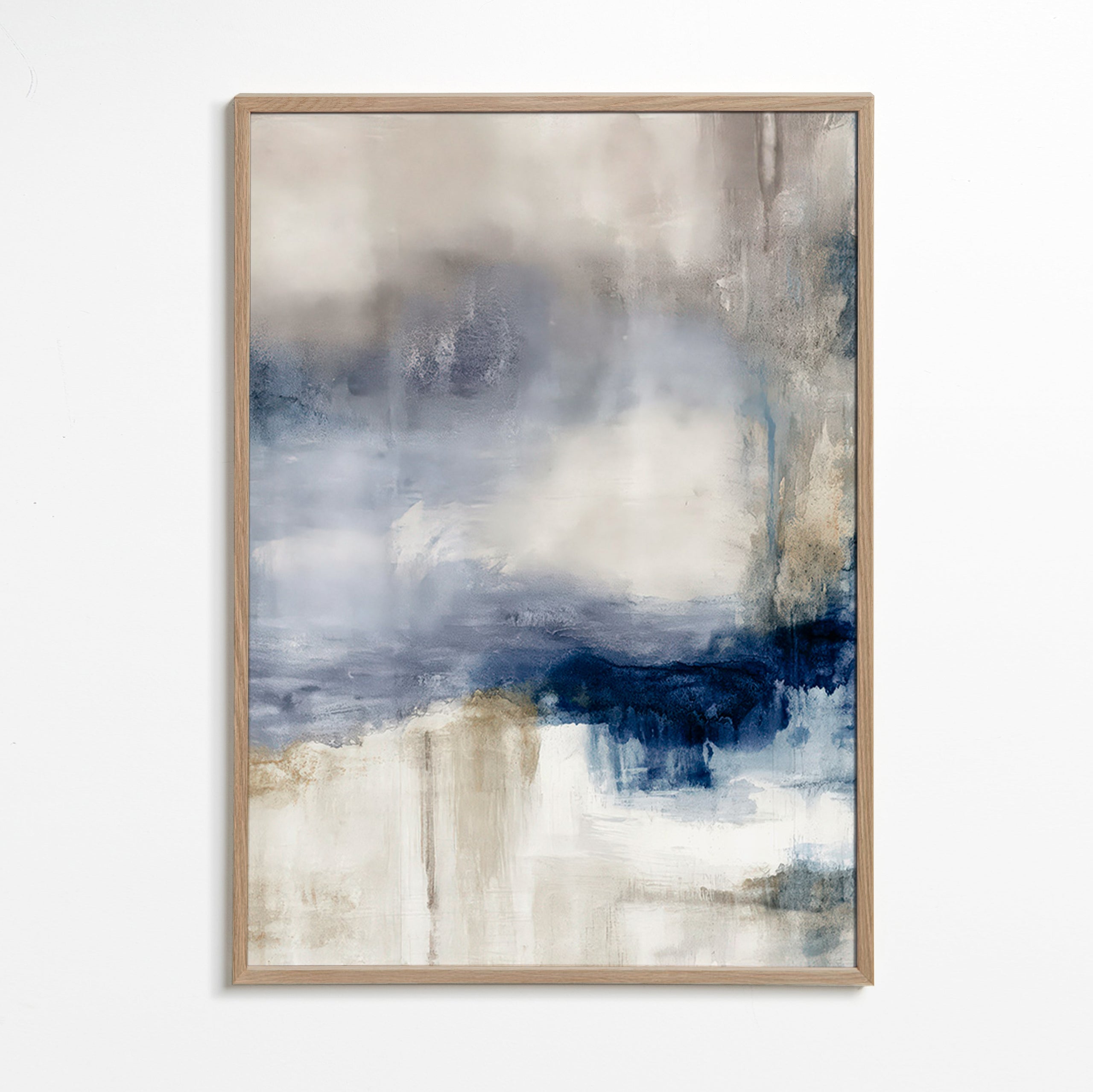 Cuadro abstracto azul y beige con textura etérea – Oak Frame