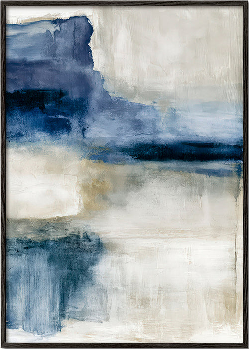 Cuadro abstracto con lago y bruma – Black Frame