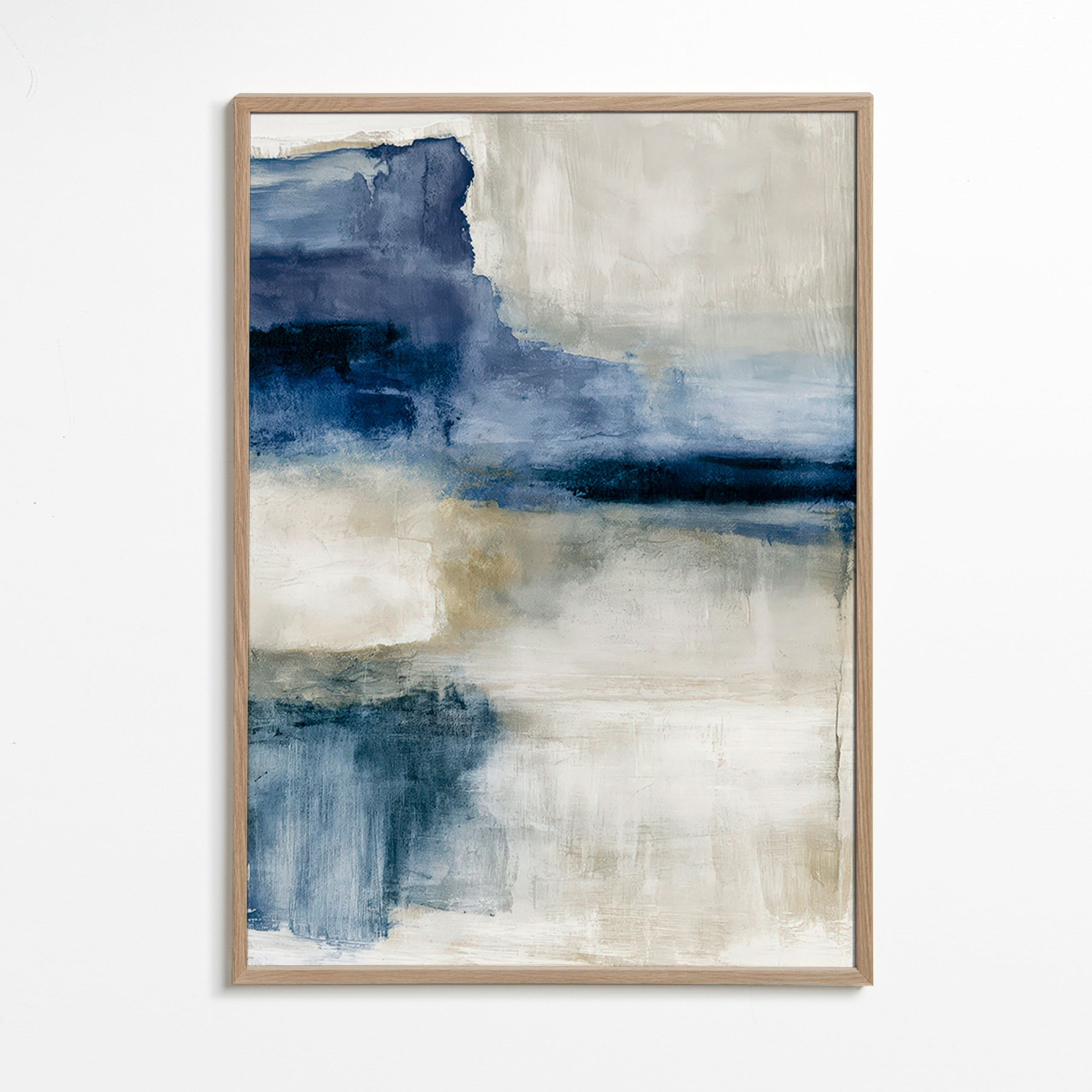 Cuadro abstracto con lago y bruma – Oak Frame