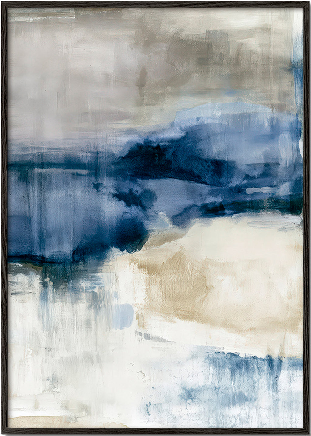 Cuadro abstracto con niebla invernal y toques azules – Black Frame