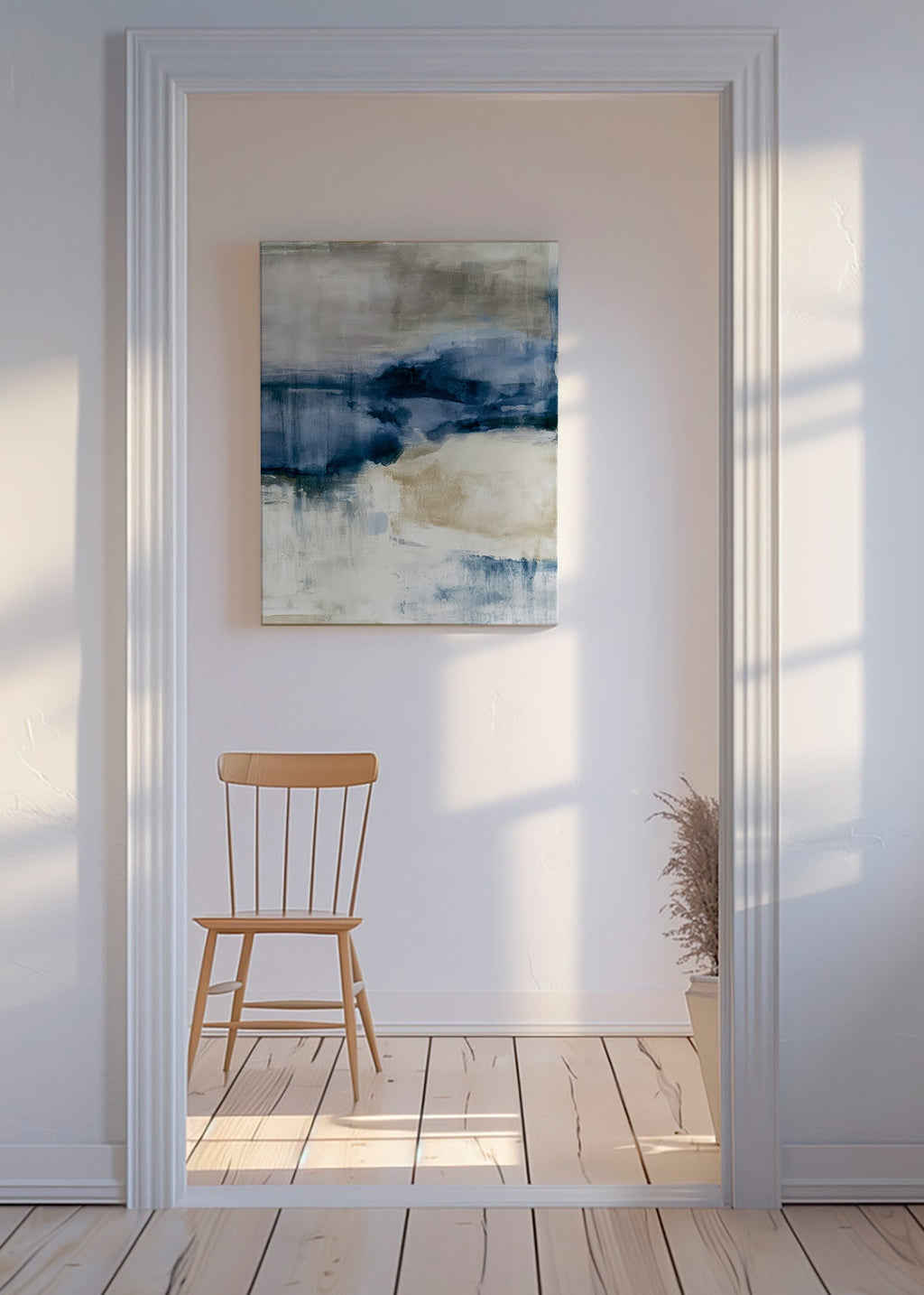 Cuadro abstracto con niebla invernal y toques azules – Canvas