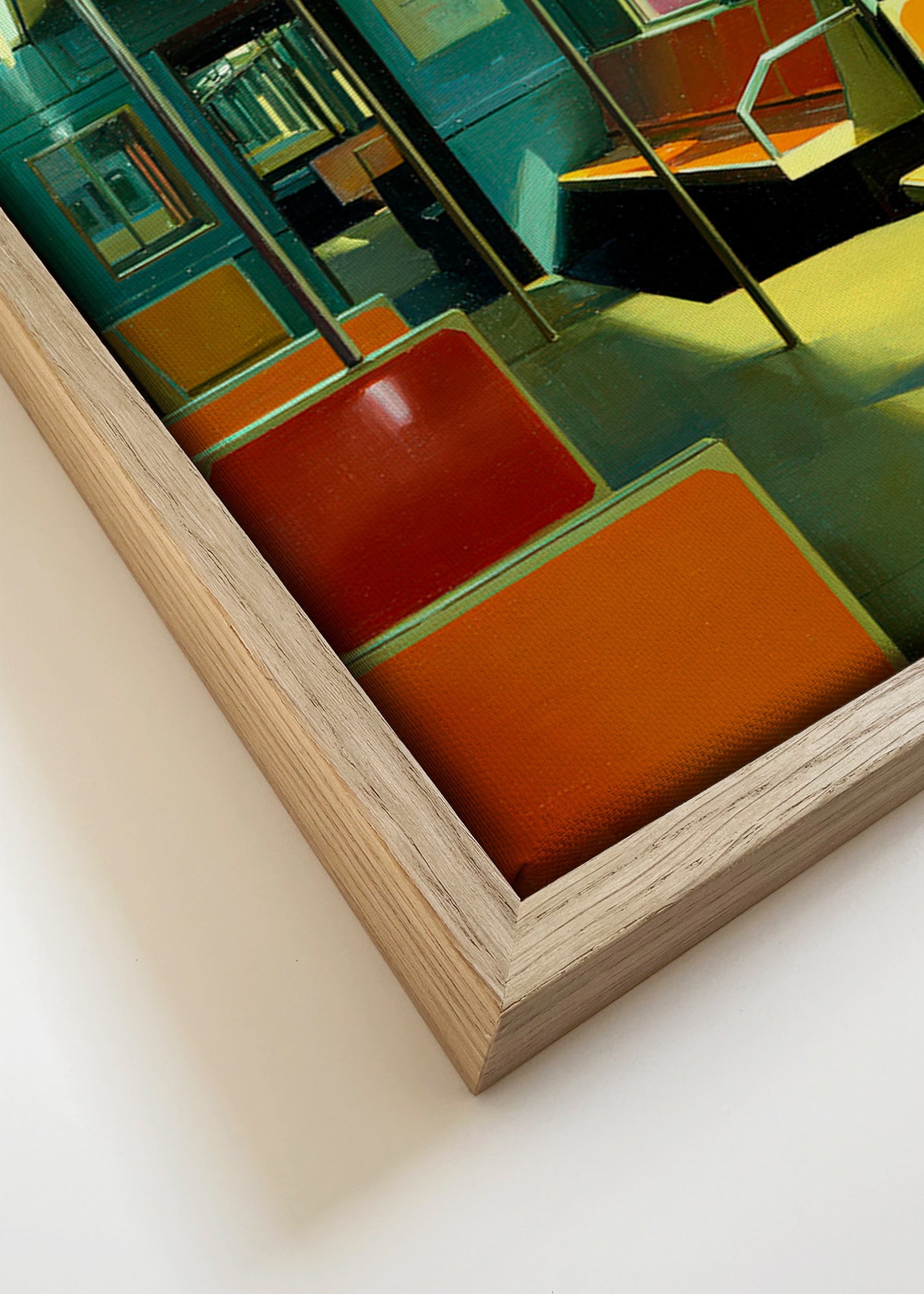 Cuadro de ciudades con vagón de metro iluminado – Canvas detail