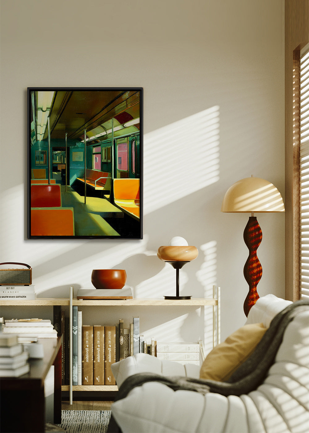 Cuadro de ciudades con vagón de metro iluminado – Canvas1