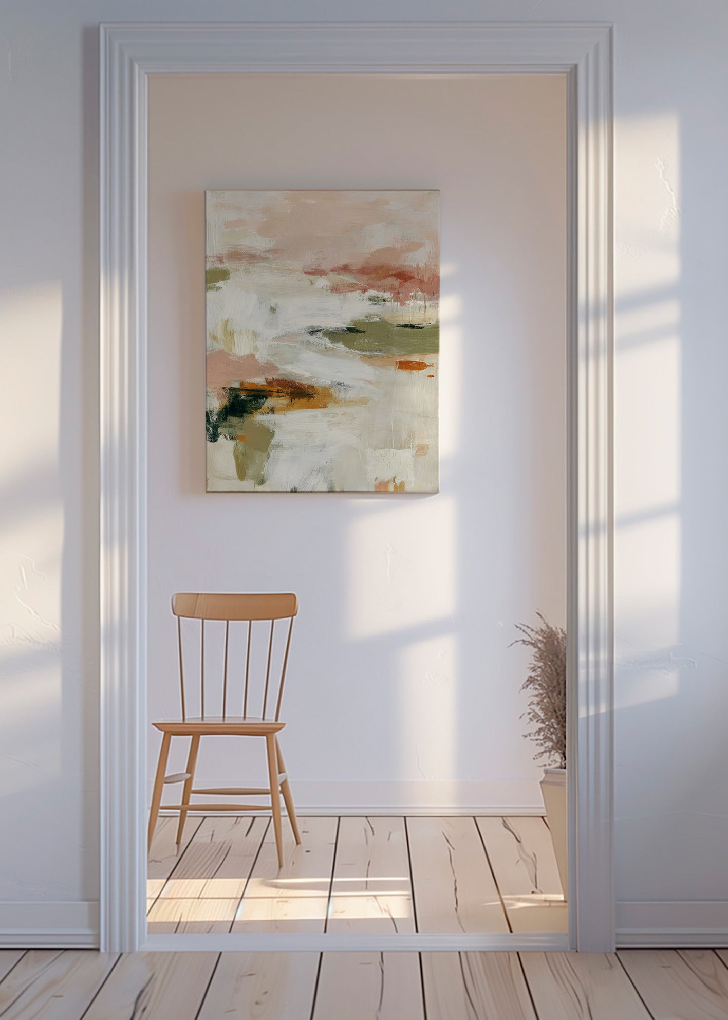 Cuadro abstracto con horizonte suave y pinceladas orgánicas – Canvas