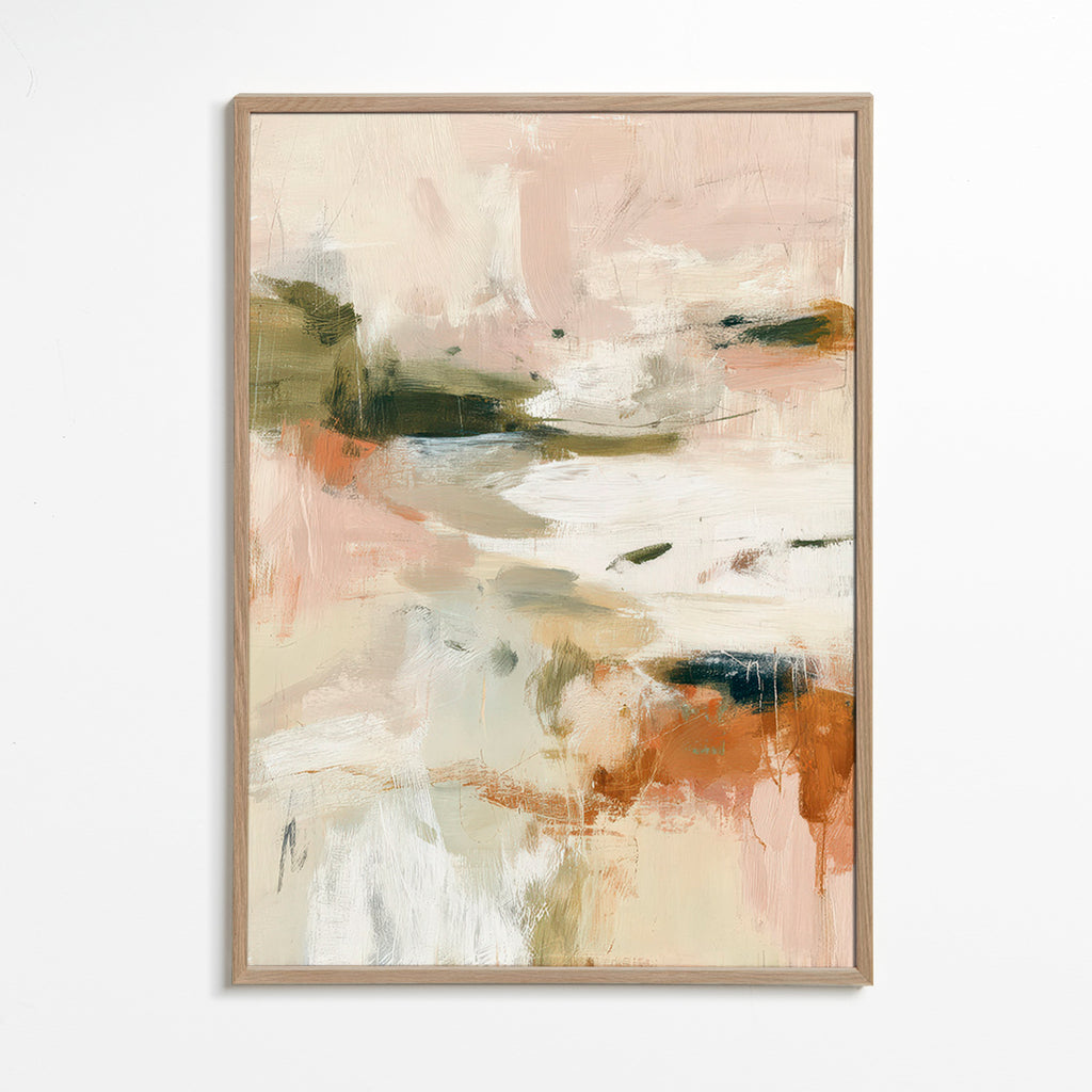 Cuadro de paisaje: abstracción en tonos tierra – Oak Frame