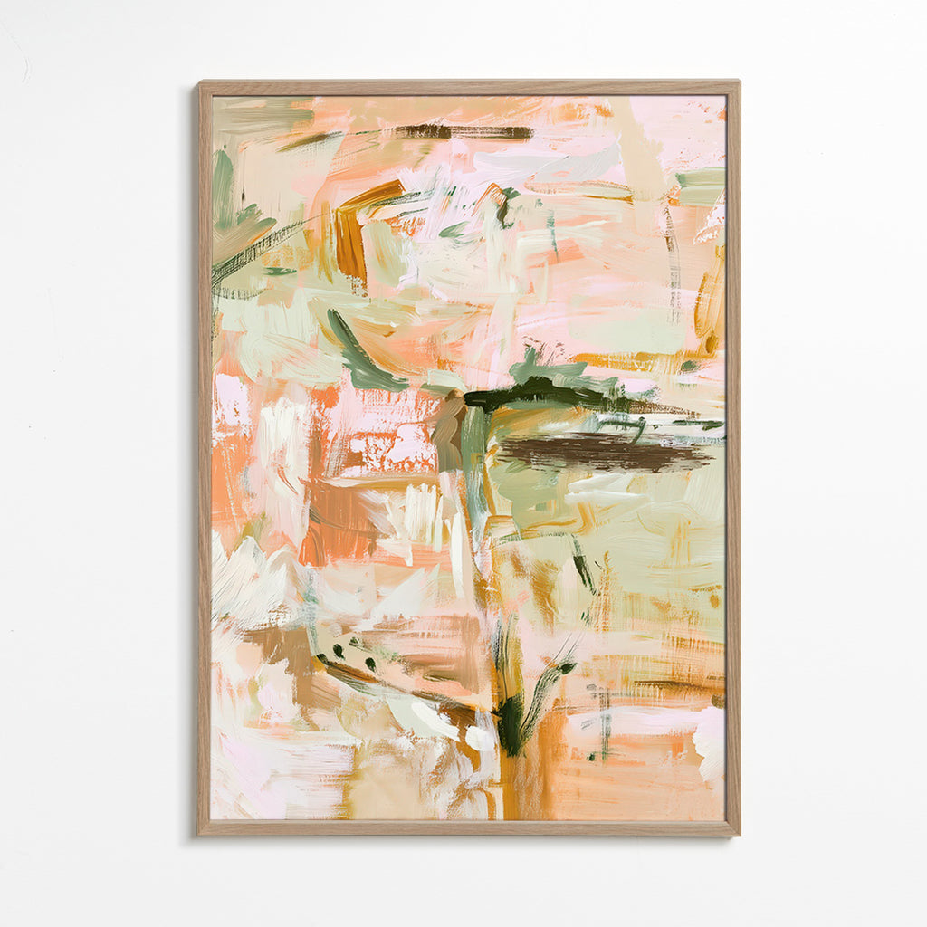Lámina botánica abstracta en tonos pastel – Oak Frame