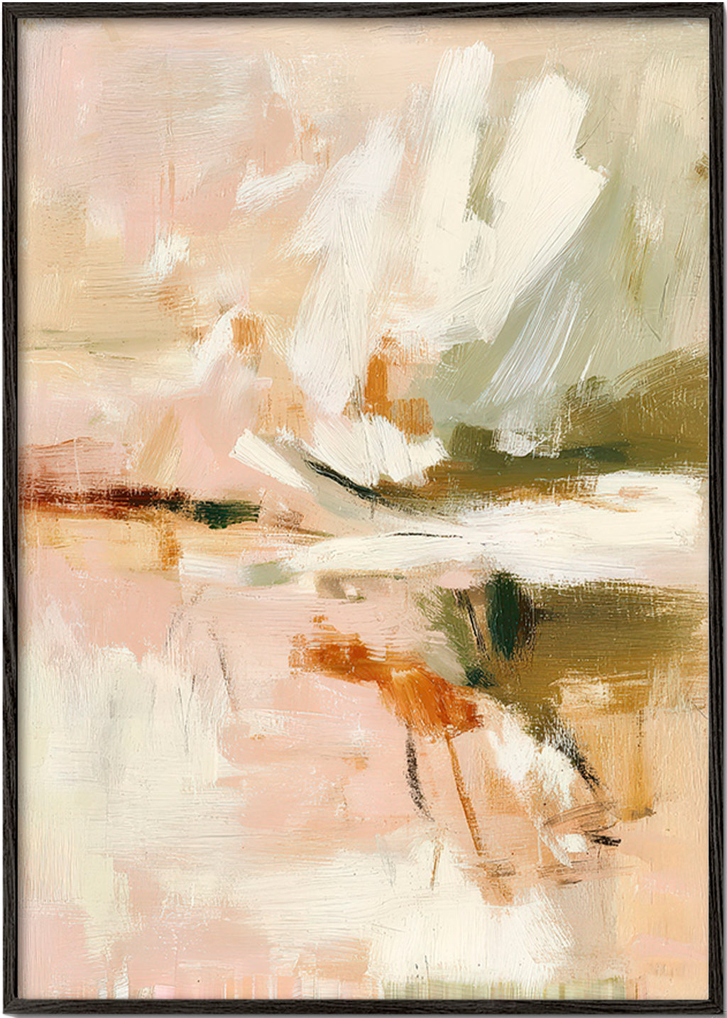 Cuadro abstracto pétalos suaves y gesto pictórico – Black Frame