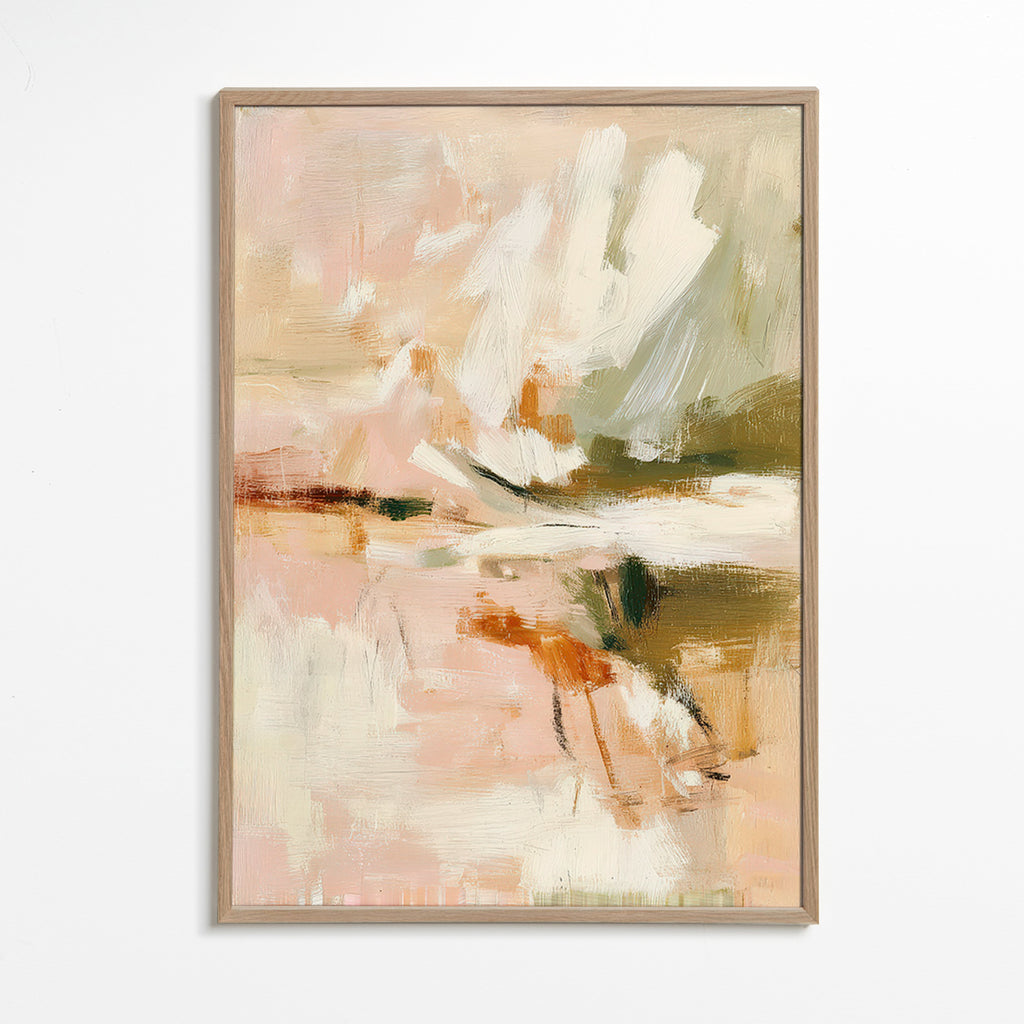 Cuadro abstracto pétalos suaves y gesto pictórico – Oak Frame