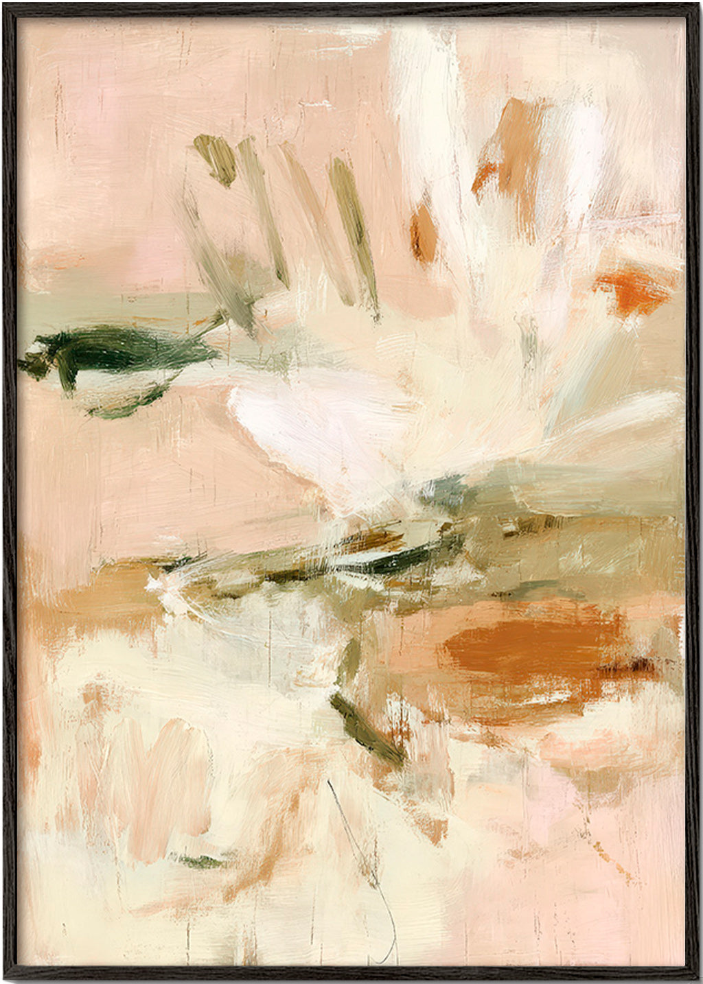 Lámina botánica abstracta en rosa y beige – Black Frame