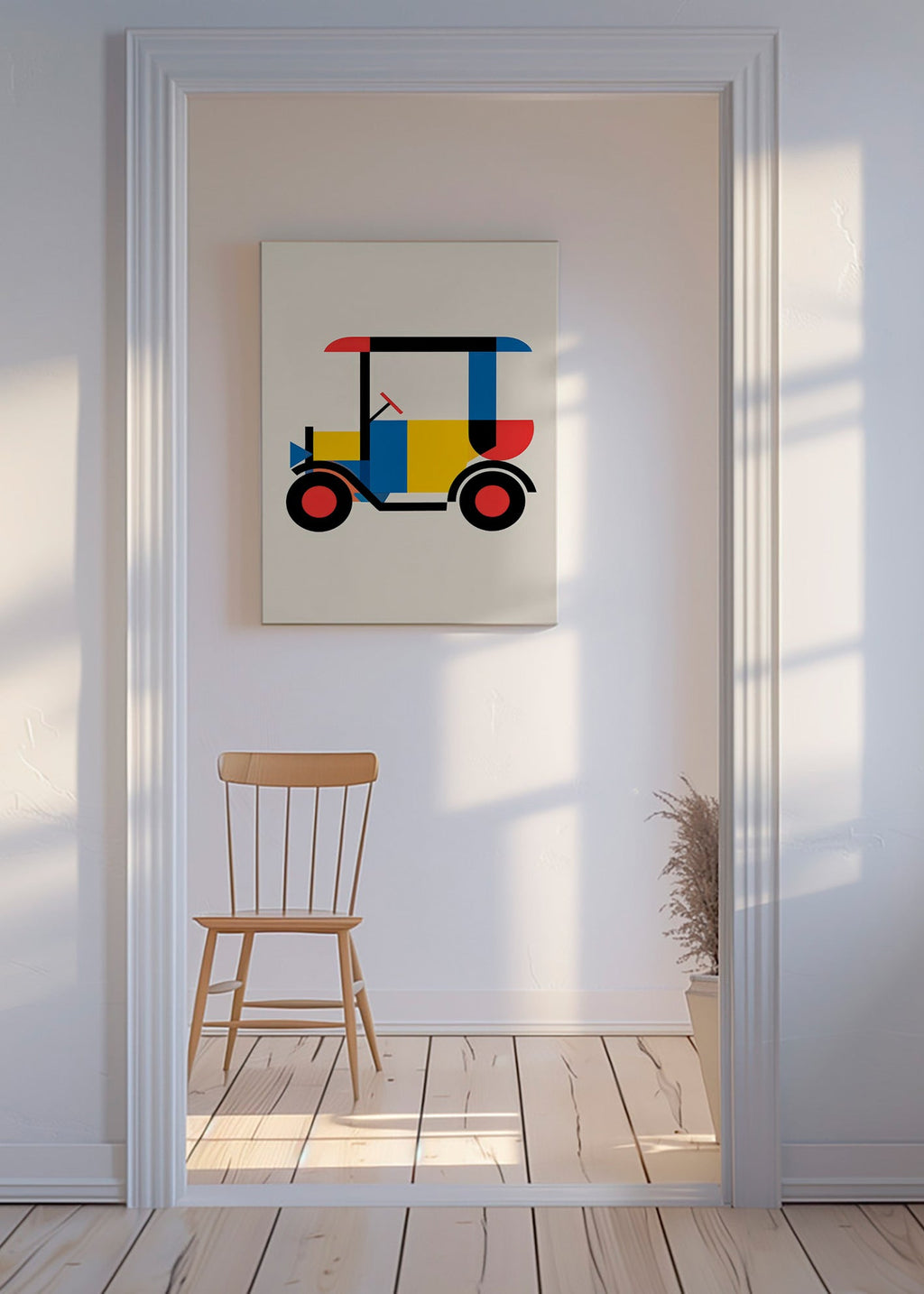 Cuadro geométrico coche estilizado Bauhaus – Canvas