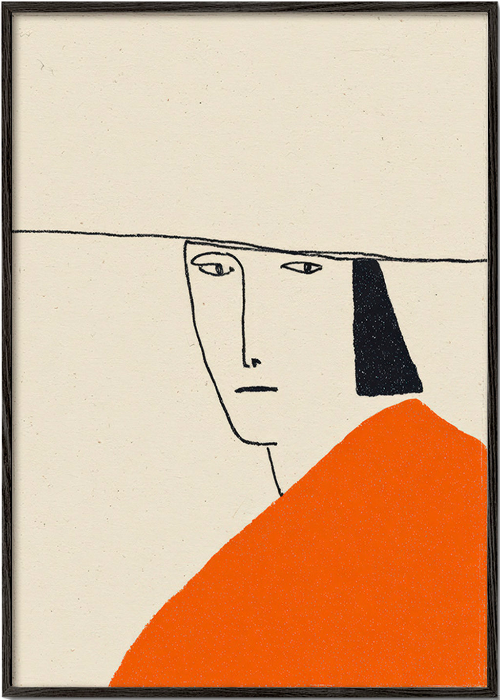 Ilustración minimal con capa naranja – Black Frame
