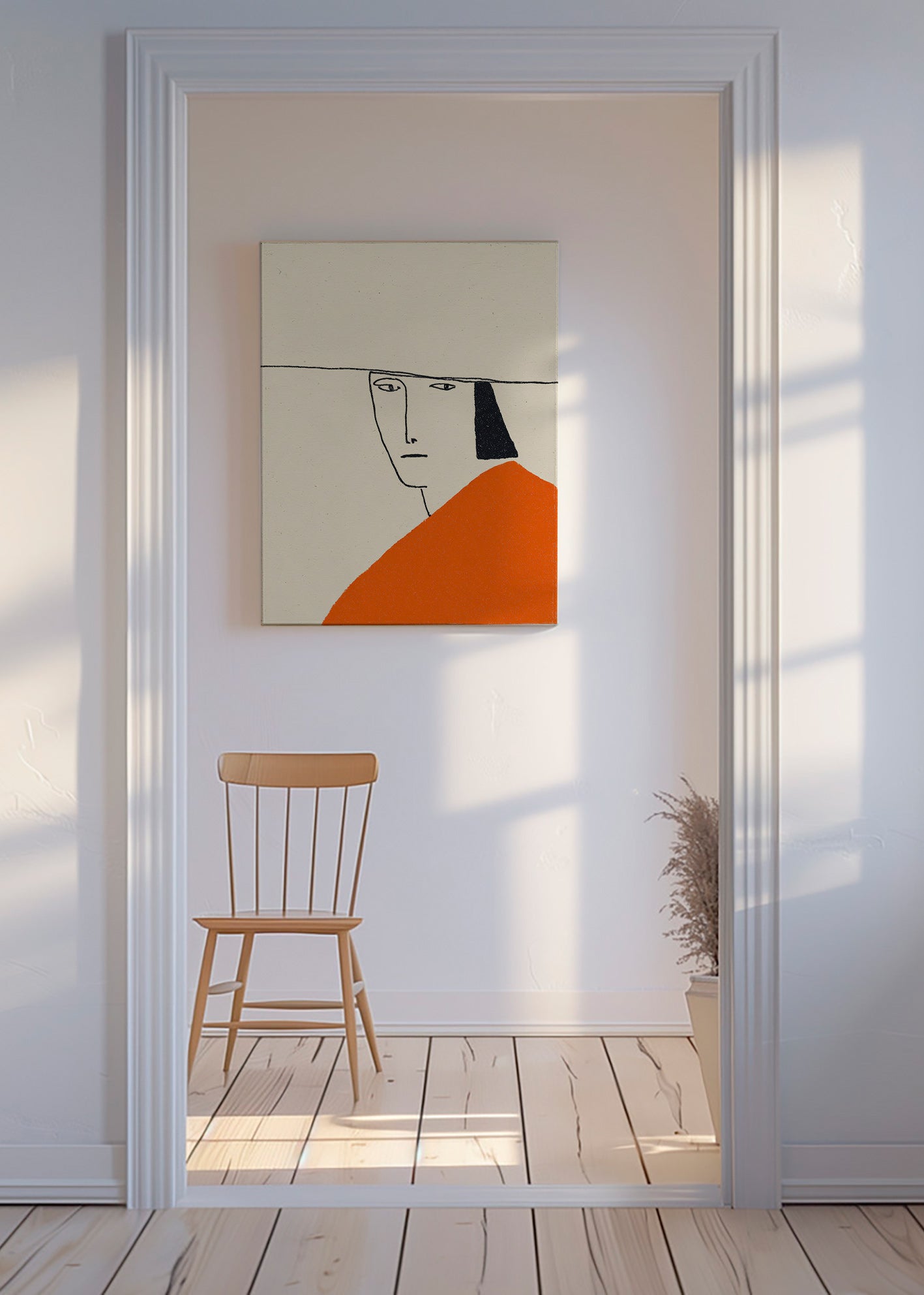Ilustración minimal con capa naranja – Canvas
