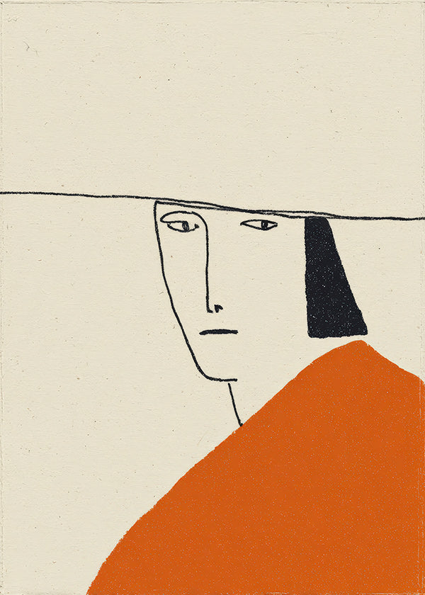 Ilustración minimal con capa naranja