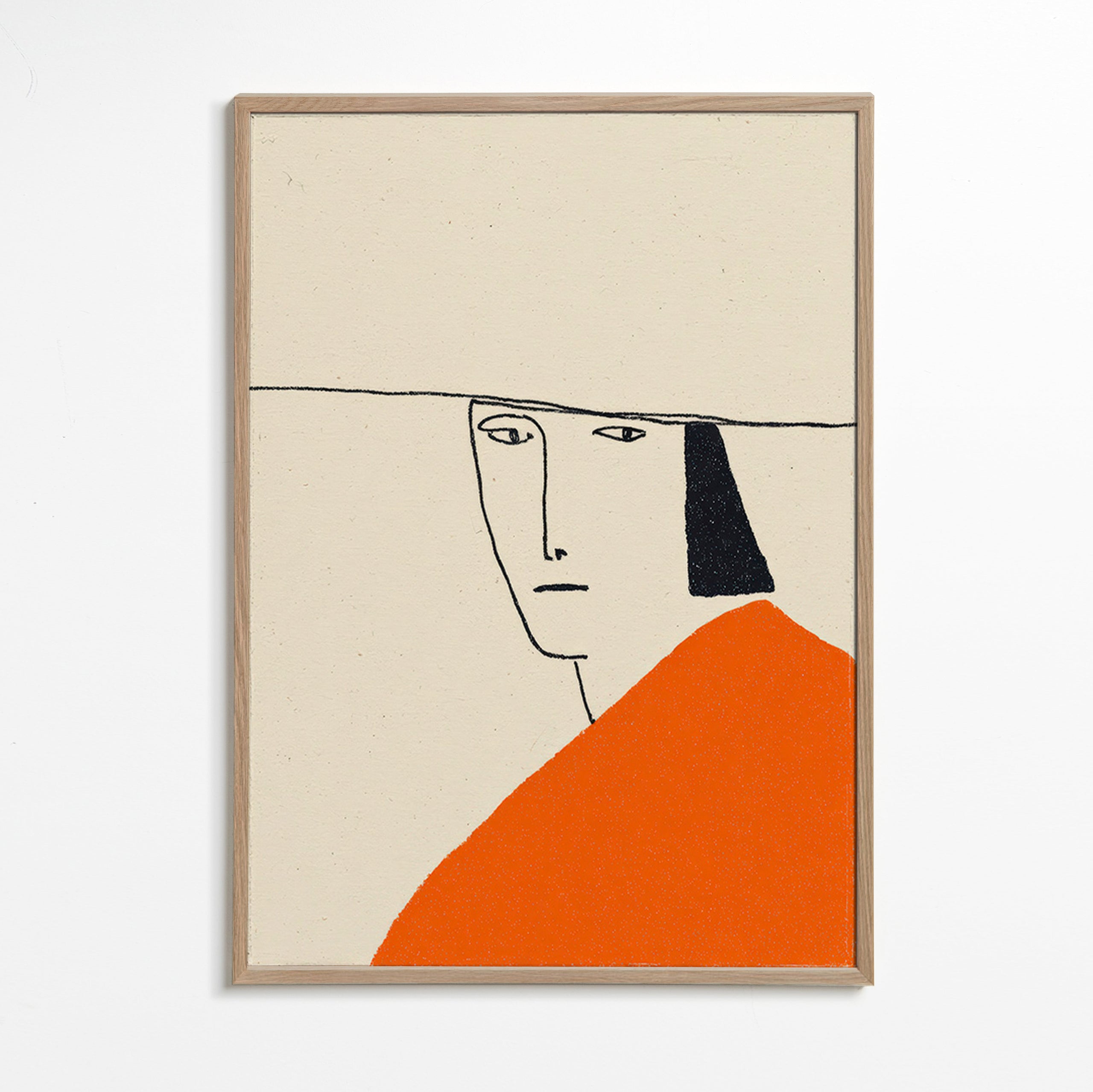 Ilustración minimal con capa naranja – Oak Frame