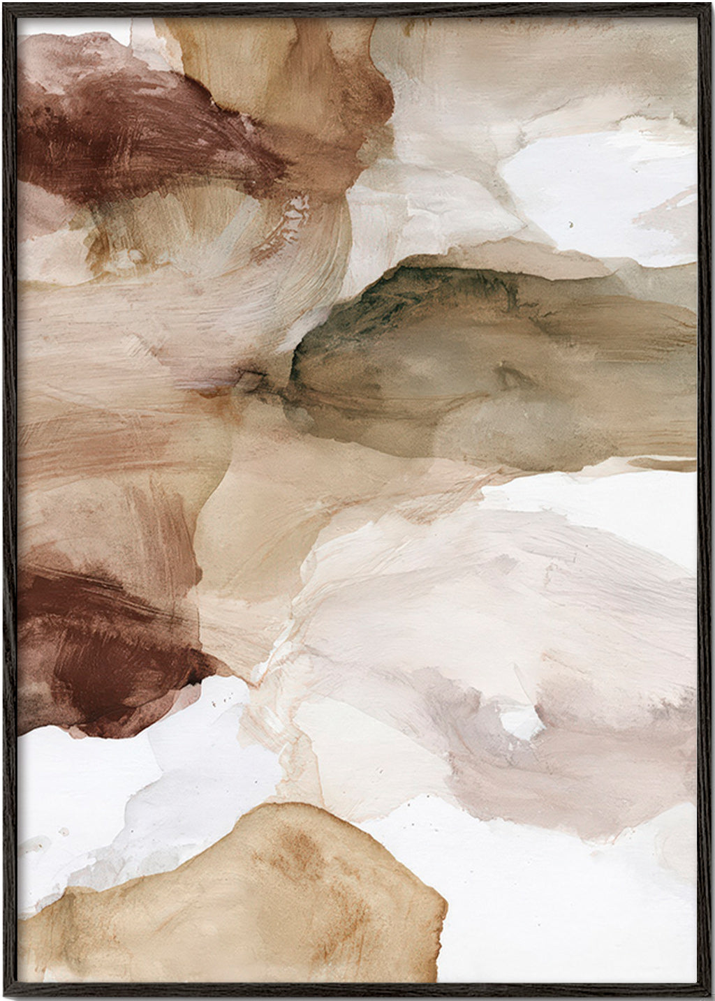 Cuadro abstracto tonos tierra y pinceladas suaves – Black Frame