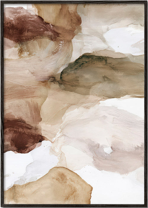 Cuadro abstracto tonos tierra y pinceladas suaves – Black Frame